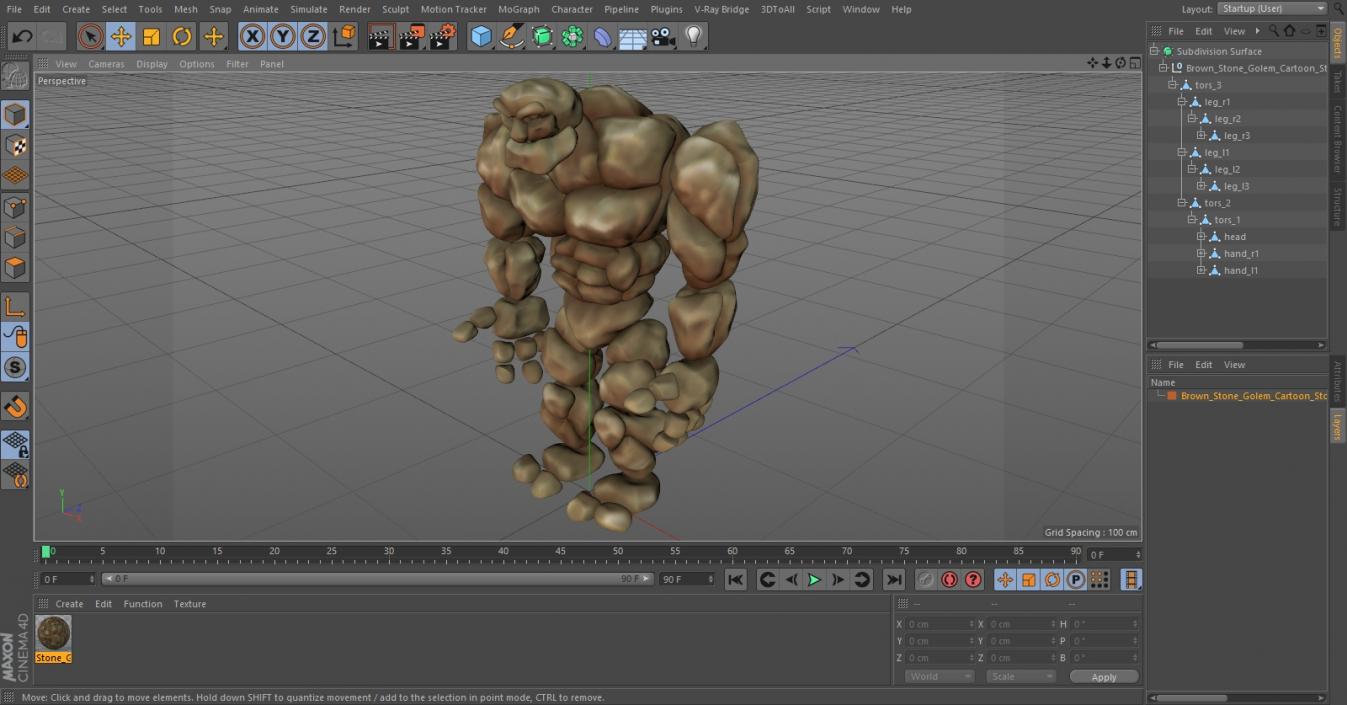 3D model Brown Stone Golem Cartoon Stone Standing