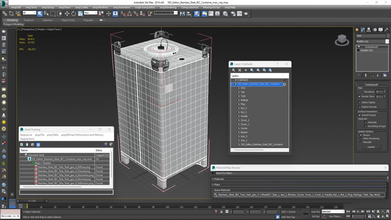 3D model 550 Gallon Stainless Steel IBC Container