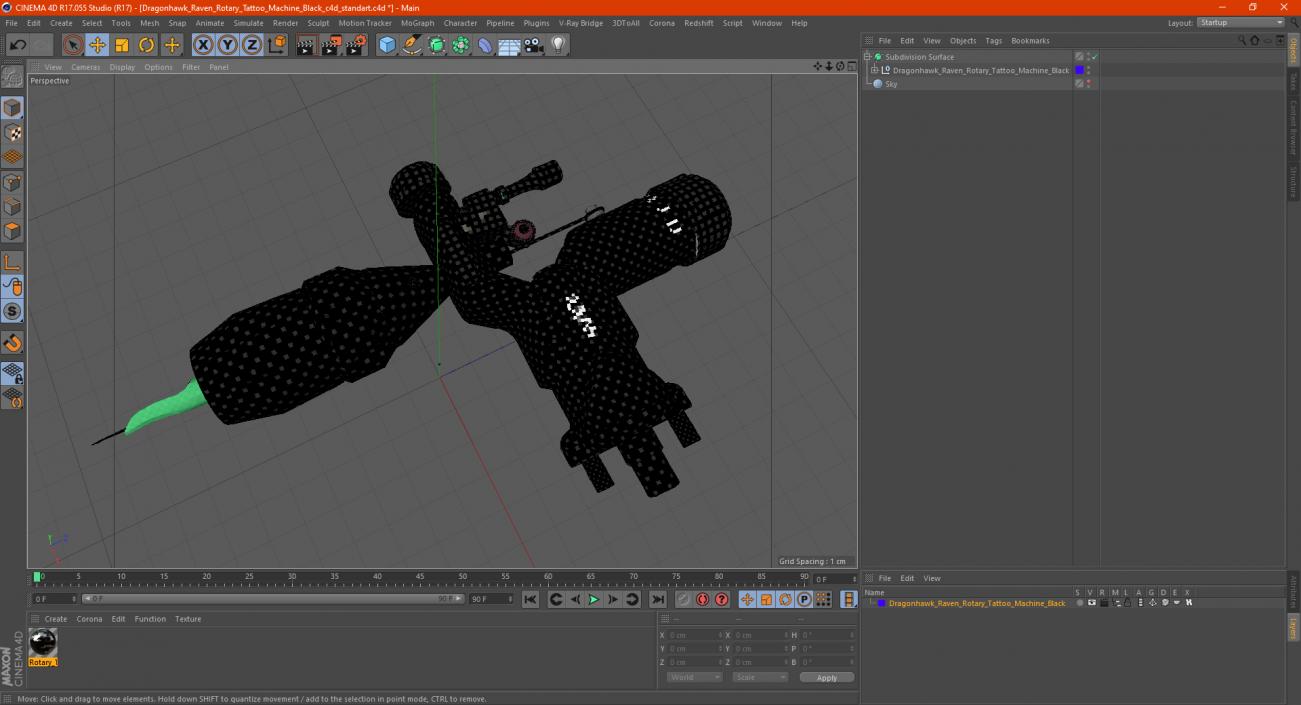 Dragonhawk Raven Rotary Tattoo Machine Black 3D model