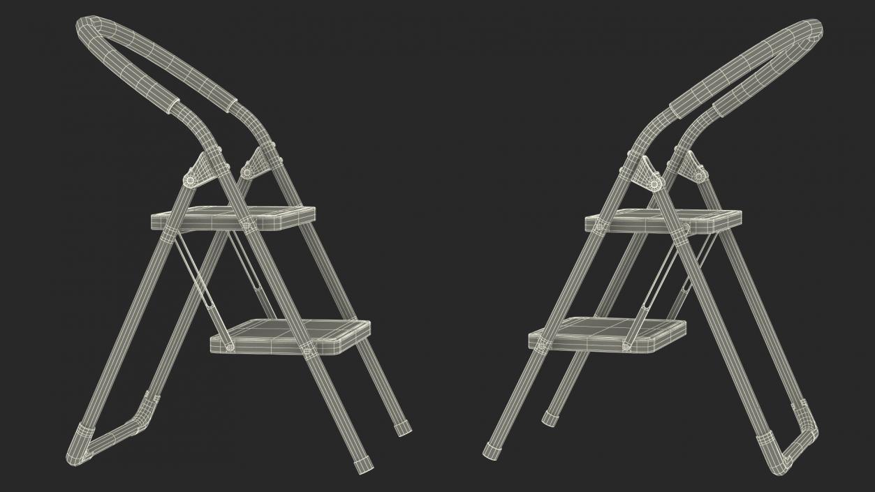 2 Step Ladder Folding Step Stool Rigged 3D model