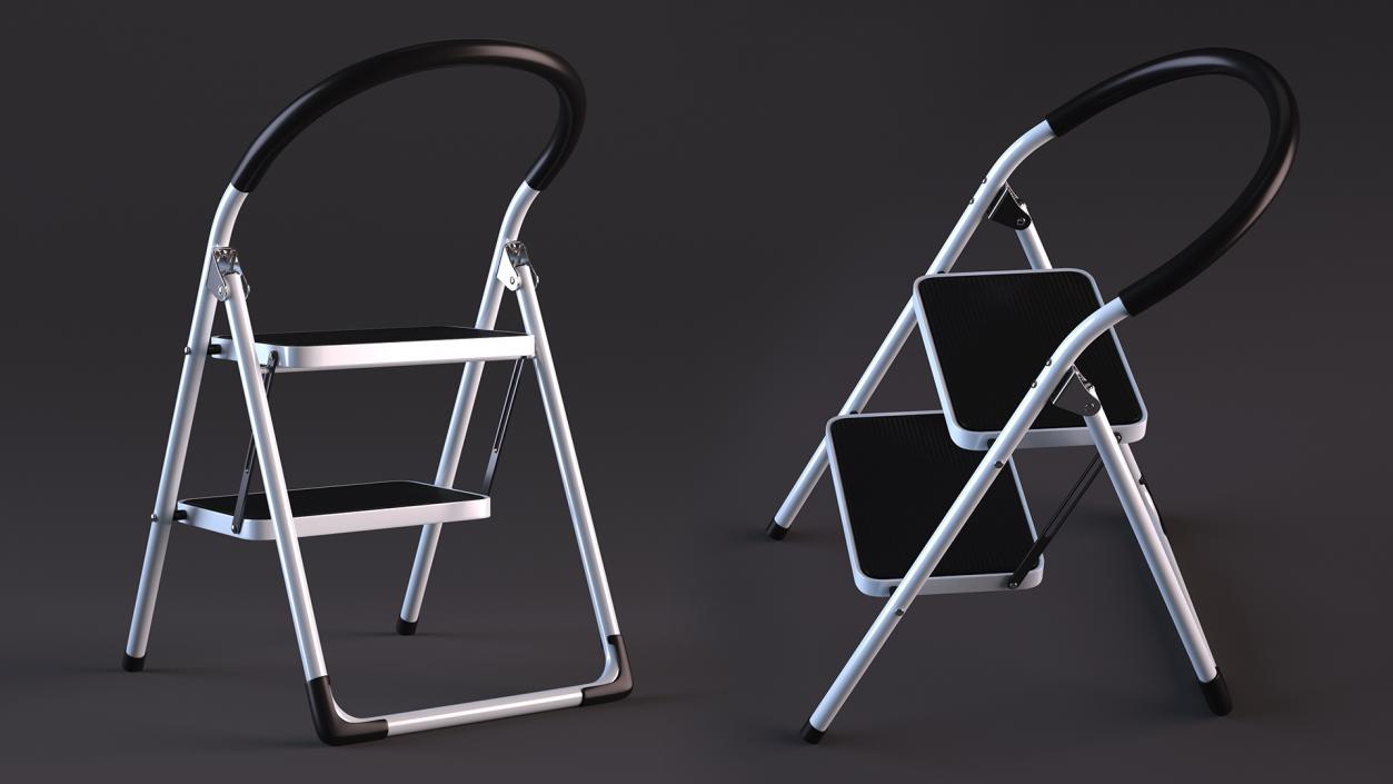 2 Step Ladder Folding Step Stool Rigged 3D model