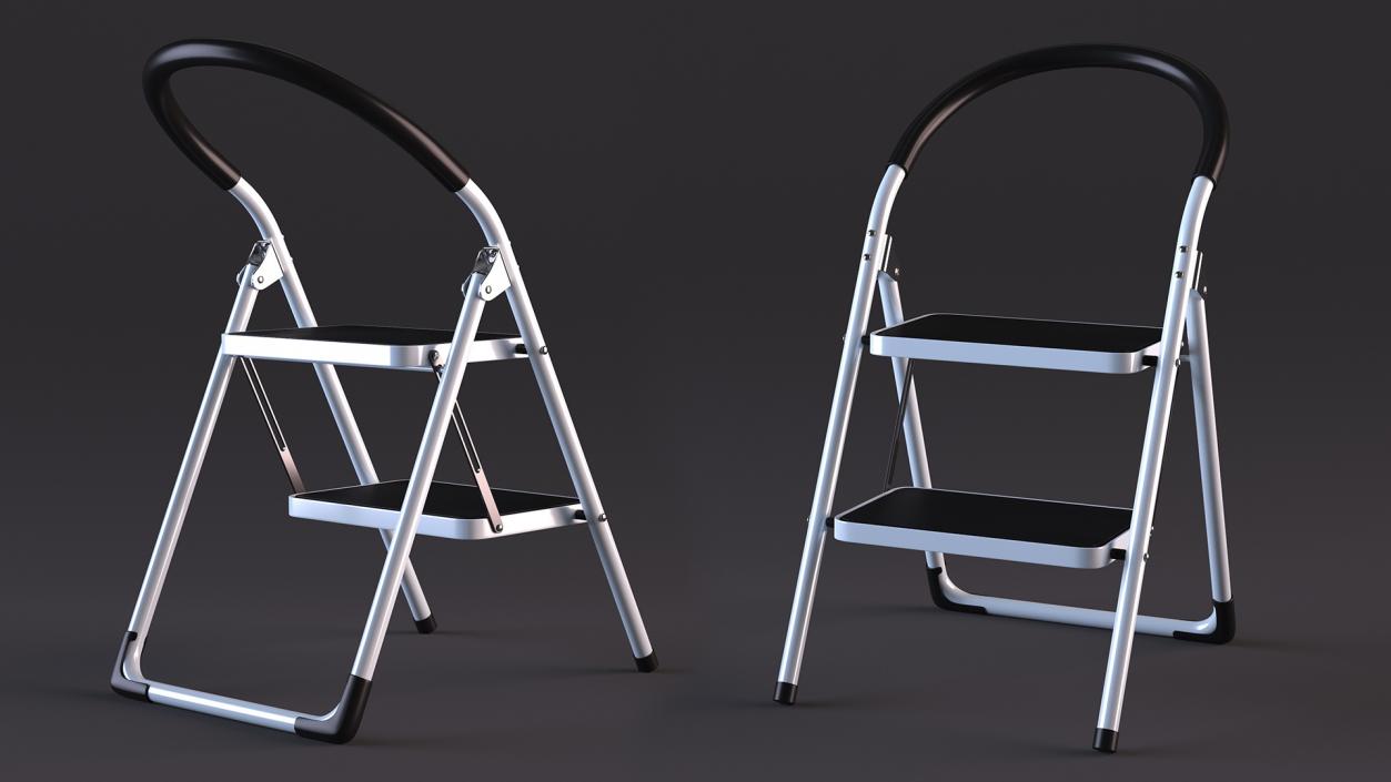 2 Step Ladder Folding Step Stool Rigged 3D model