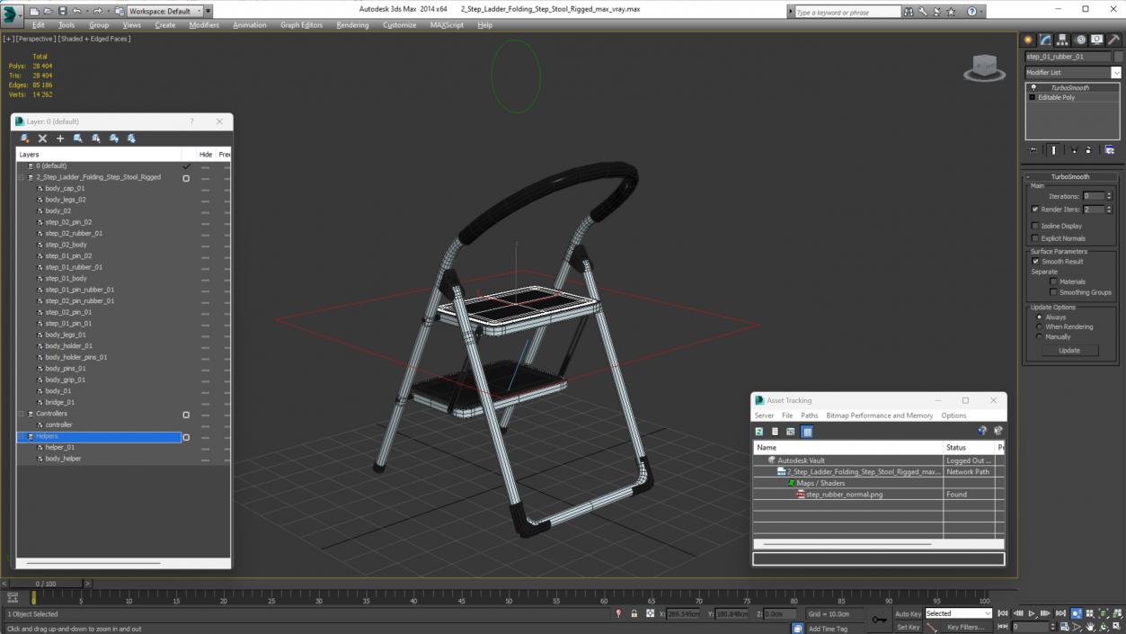 2 Step Ladder Folding Step Stool Rigged 3D model