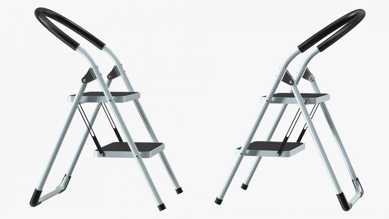 2 Step Ladder Folding Step Stool Rigged 3D model