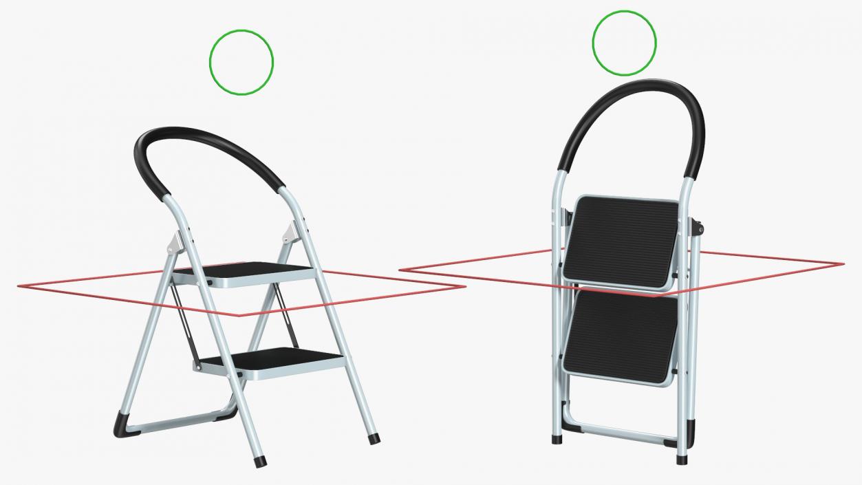 2 Step Ladder Folding Step Stool Rigged 3D model