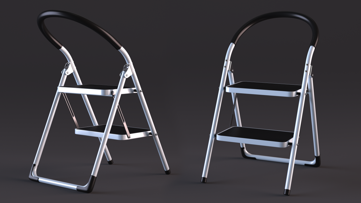 2 Step Ladder Folding Step Stool Rigged 3D model