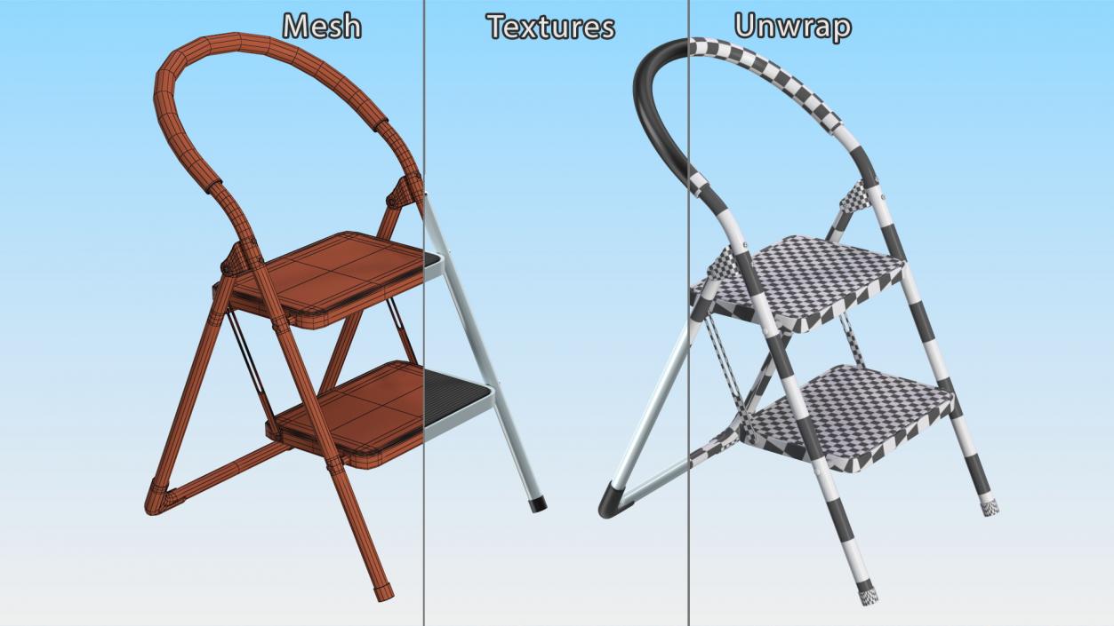 2 Step Ladder Folding Step Stool Rigged 3D model