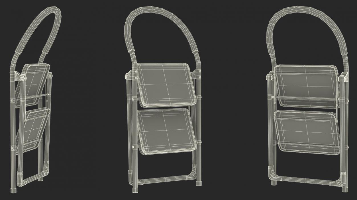 2 Step Ladder Folding Step Stool Rigged 3D model