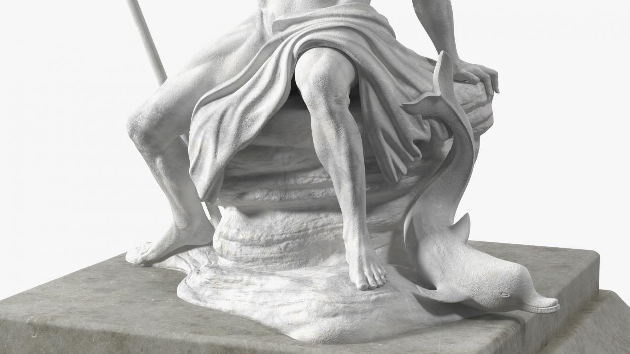 3D Poseidon Marble Statue with Pedestal