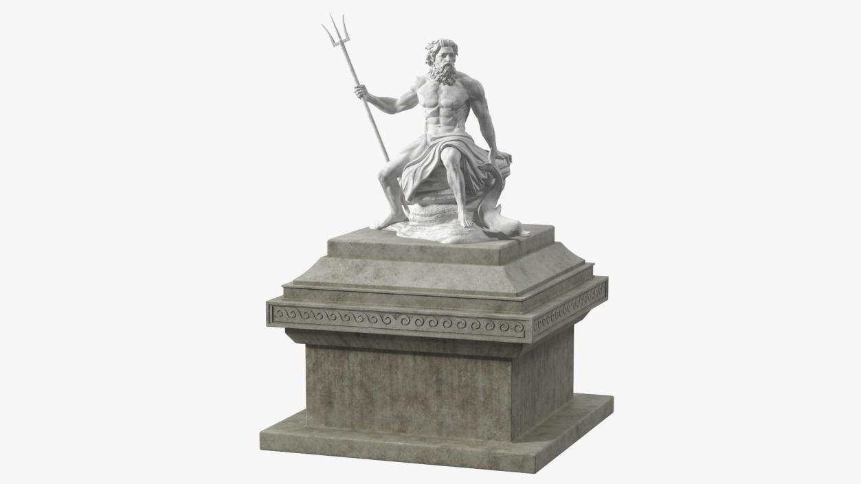 3D Poseidon Marble Statue with Pedestal