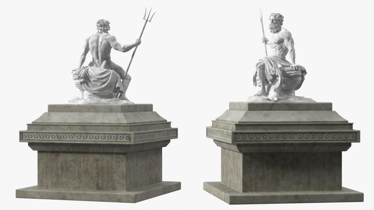 3D Poseidon Marble Statue with Pedestal