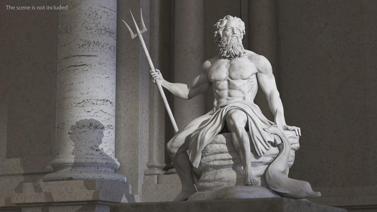 3D Poseidon Marble Statue with Pedestal