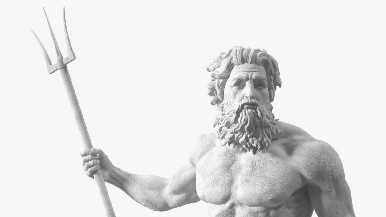 3D Poseidon Marble Statue with Pedestal