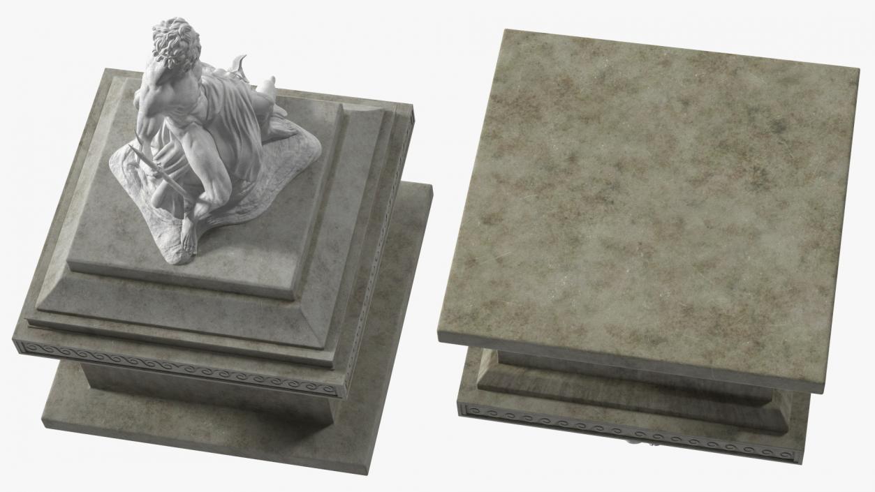 3D Poseidon Marble Statue with Pedestal