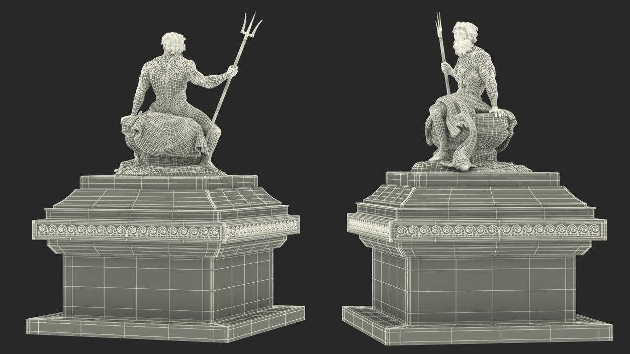 3D Poseidon Marble Statue with Pedestal