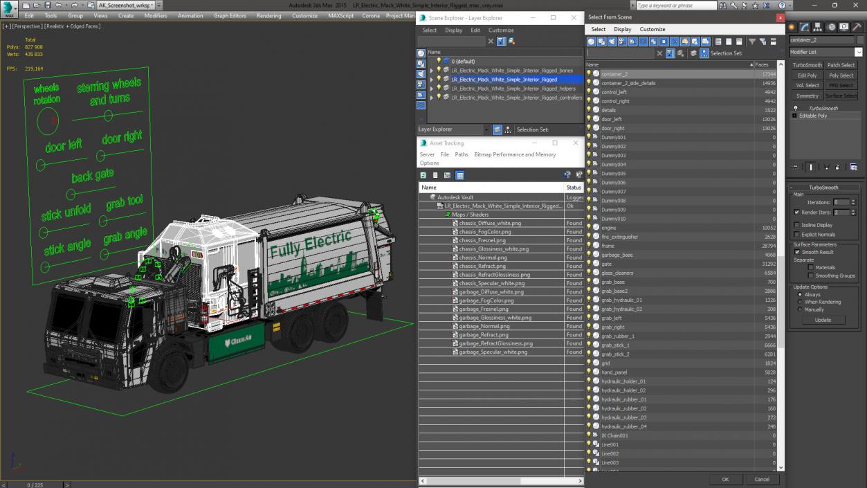 3D model LR Electric Mack White Simple Interior Rigged