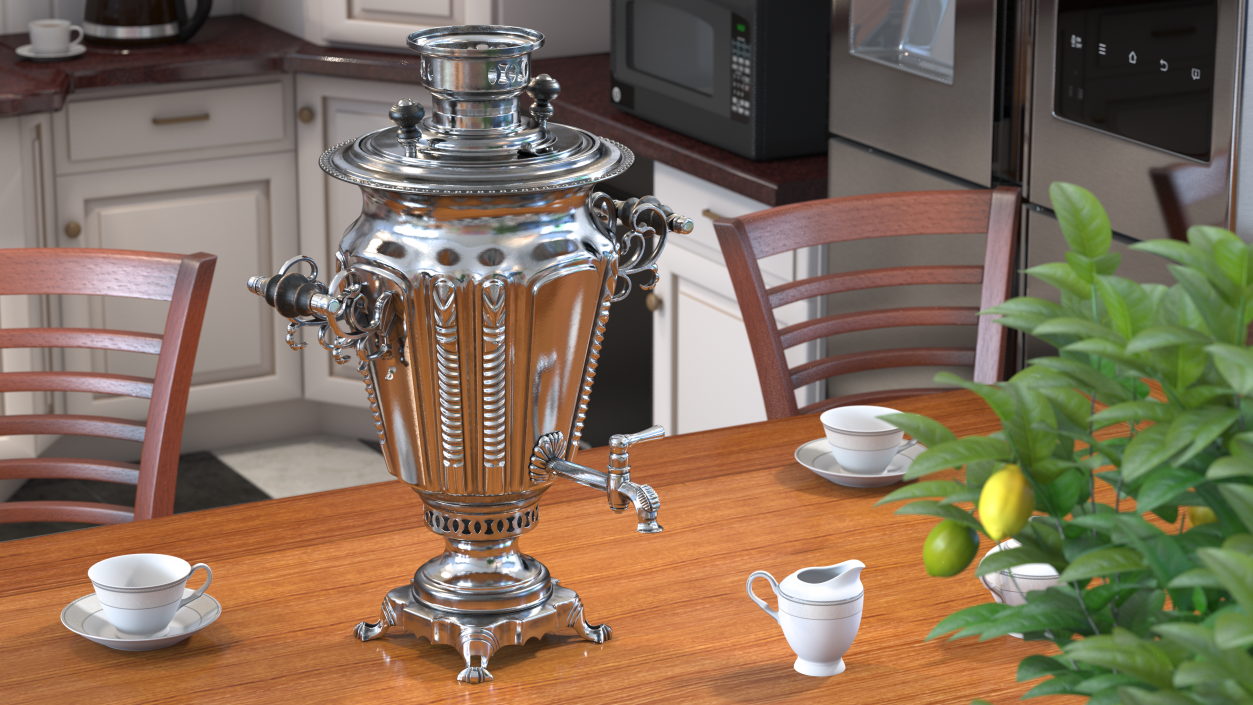 Russian Antique Silver Plated Samovar 3D