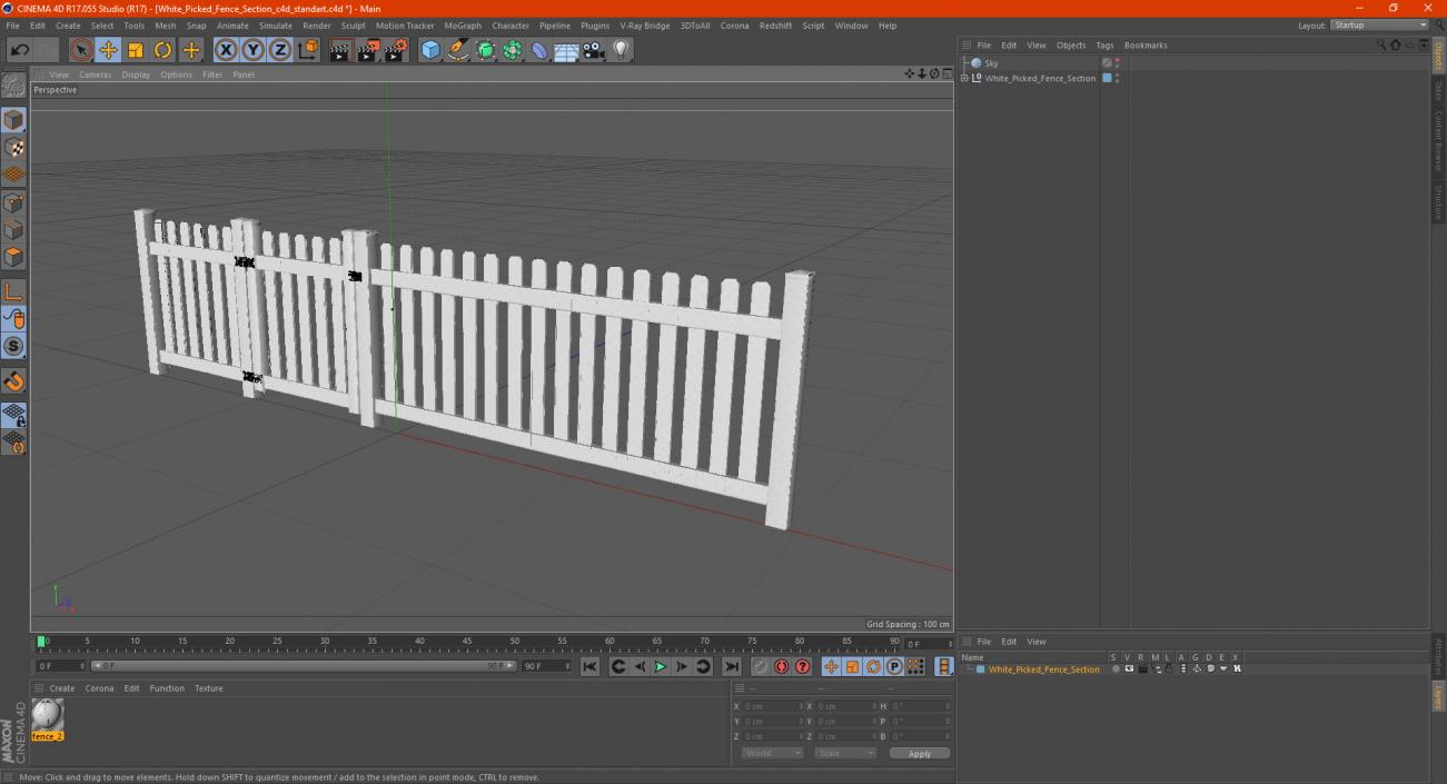 3D White Picked Fence Section