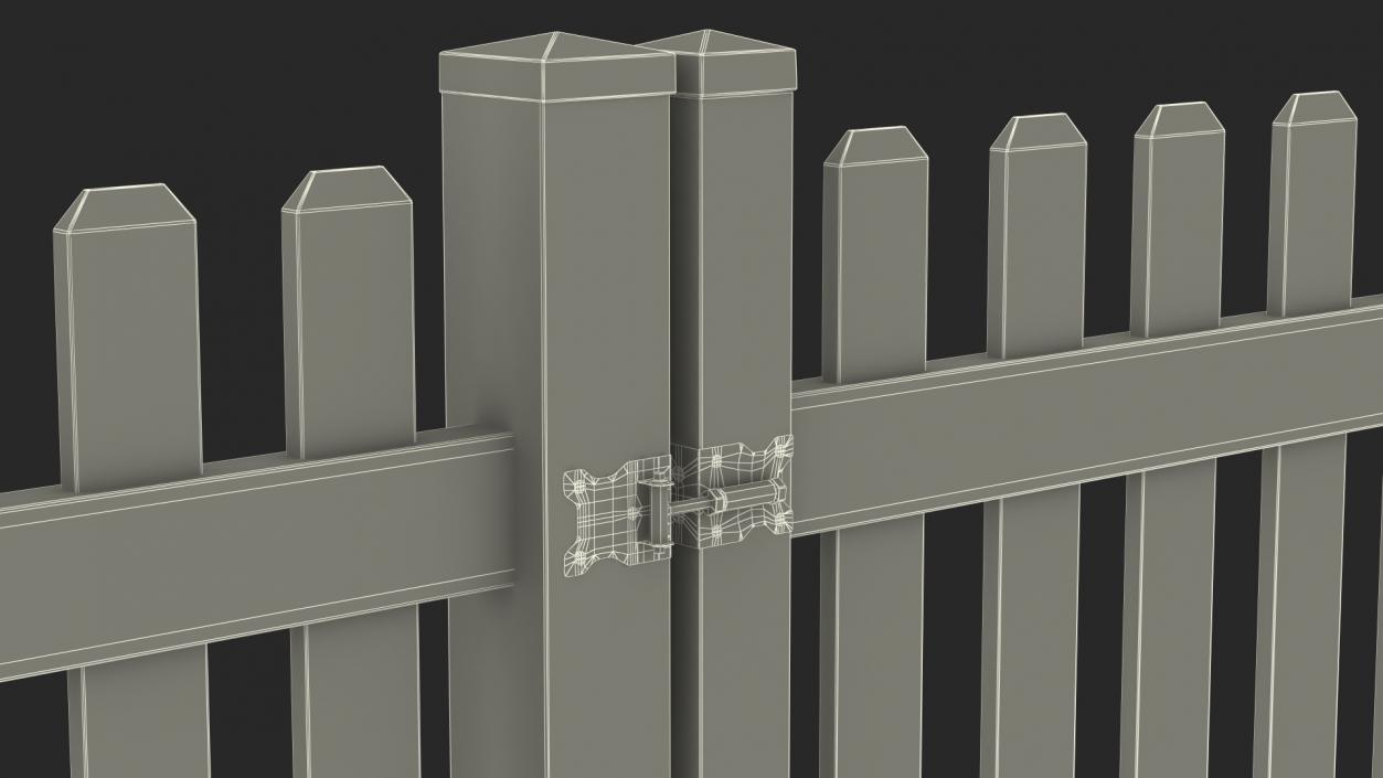 3D White Picked Fence Section