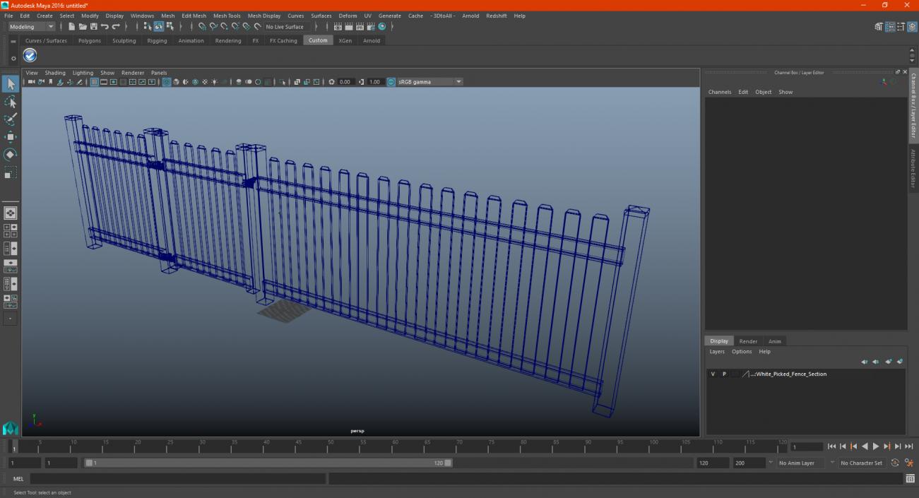 3D White Picked Fence Section