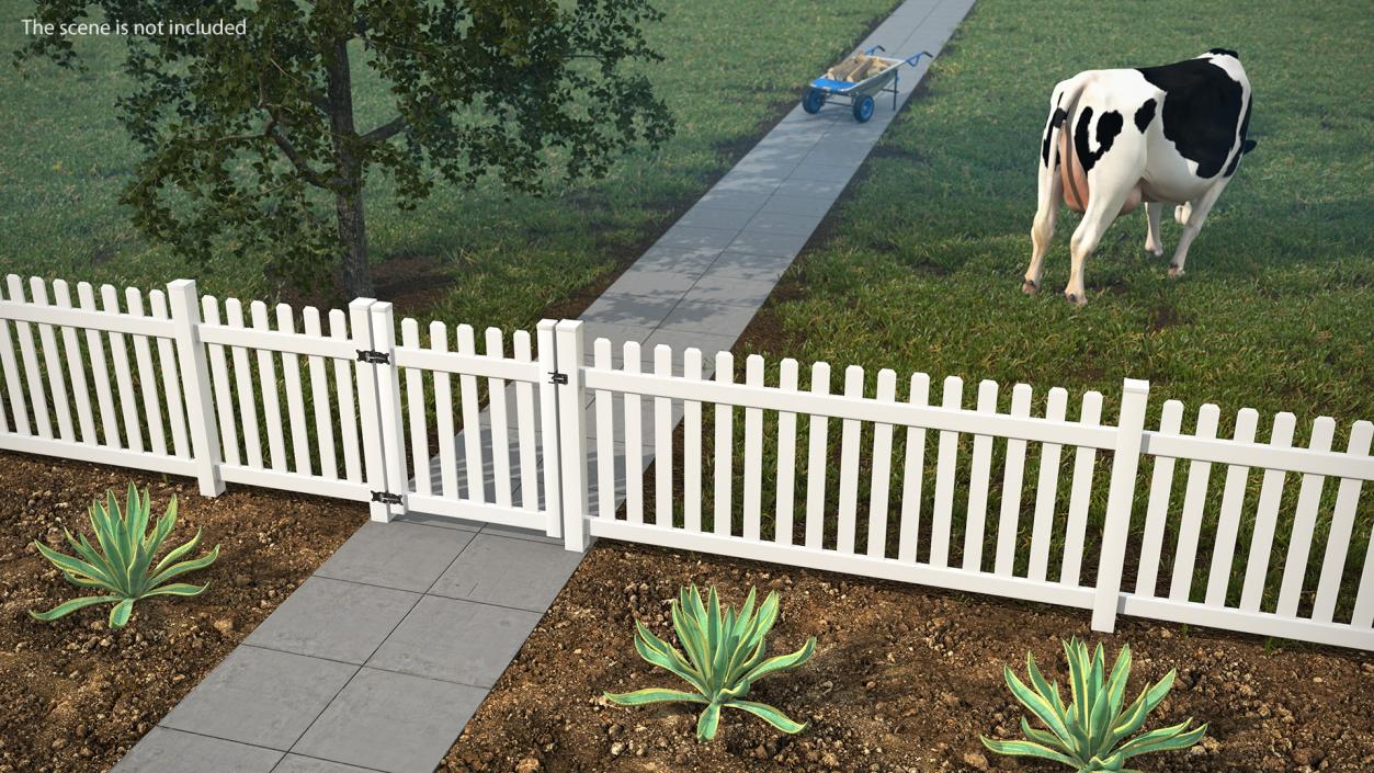 3D White Picked Fence Section