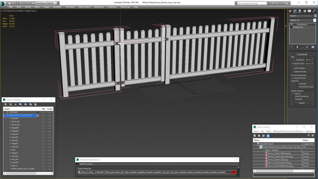 3D White Picked Fence Section