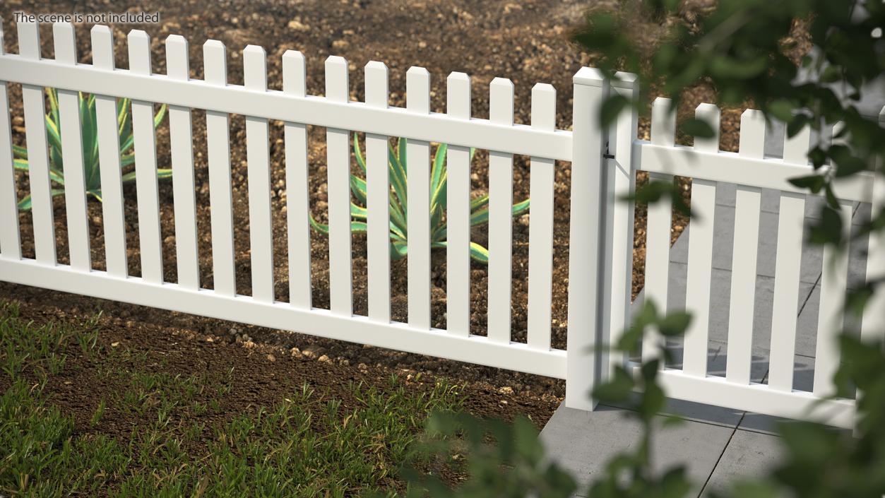 3D White Picked Fence Section