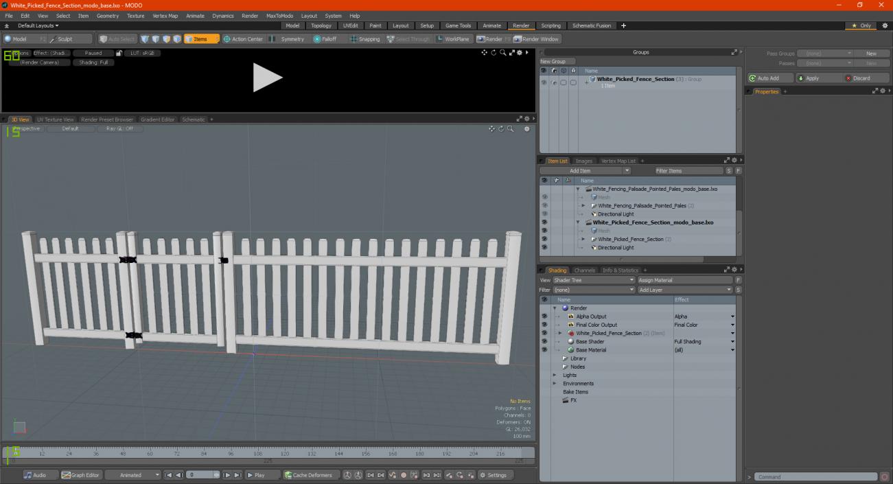 3D White Picked Fence Section