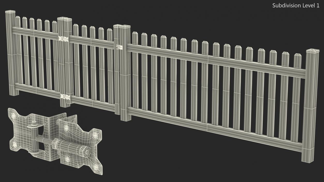 3D White Picked Fence Section