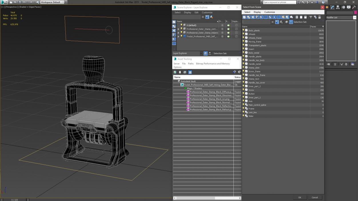 3D model Trodat Professional 5480 Self Inking Dater Black Rigged