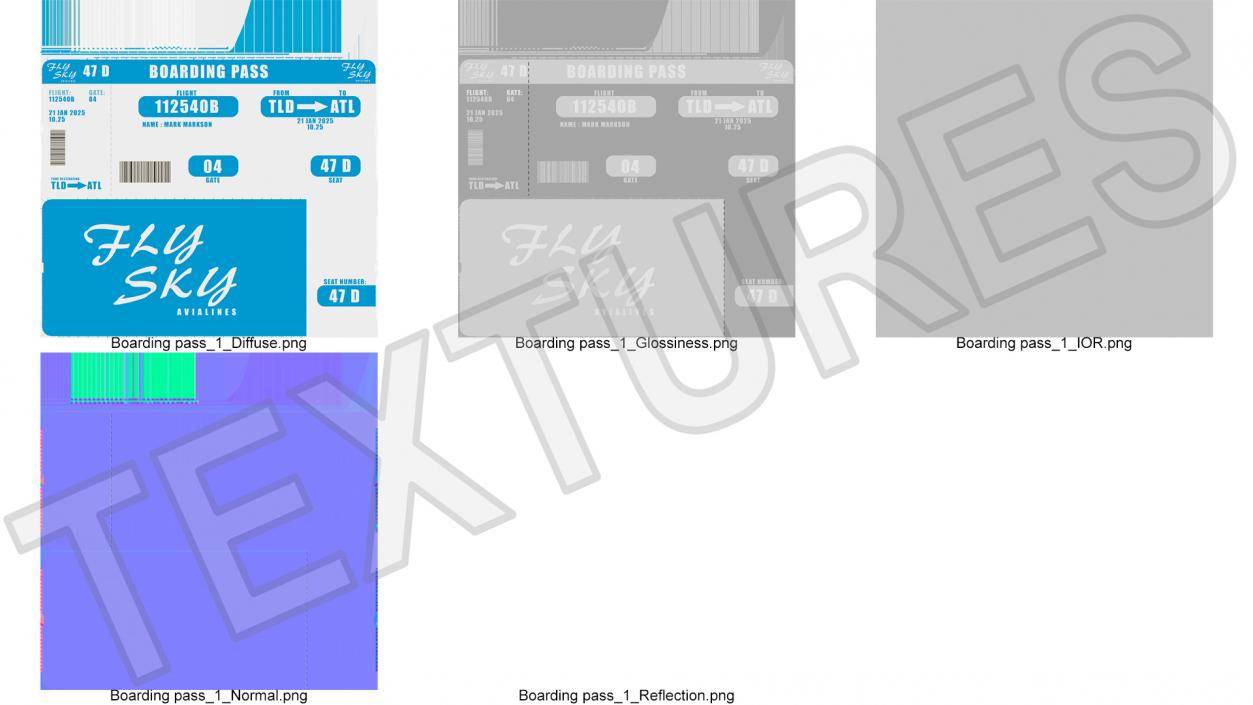 3D Blue Boarding Pass model