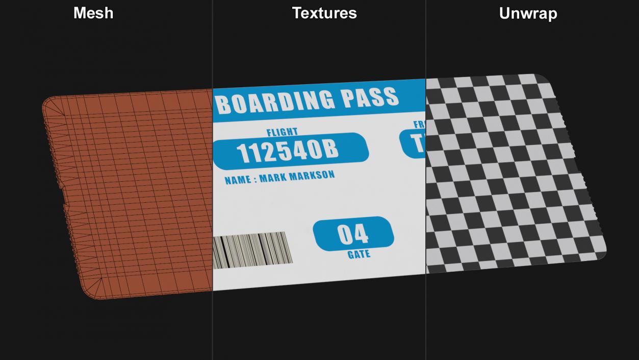 3D Blue Boarding Pass model