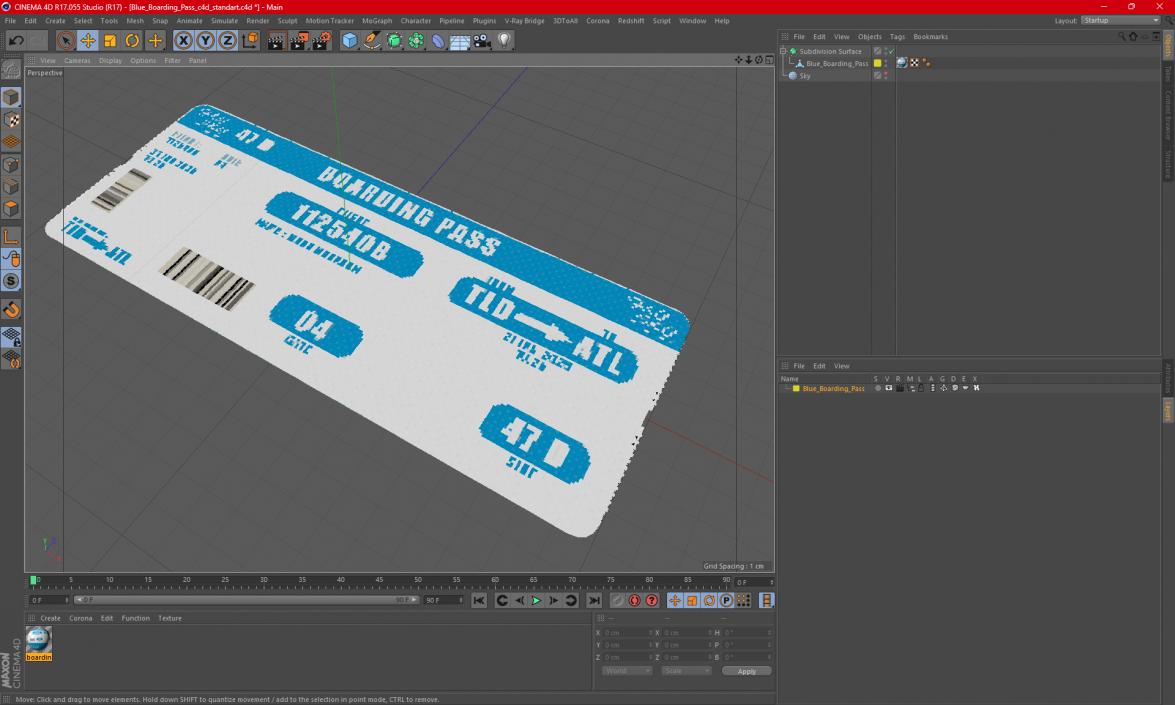 3D Blue Boarding Pass model