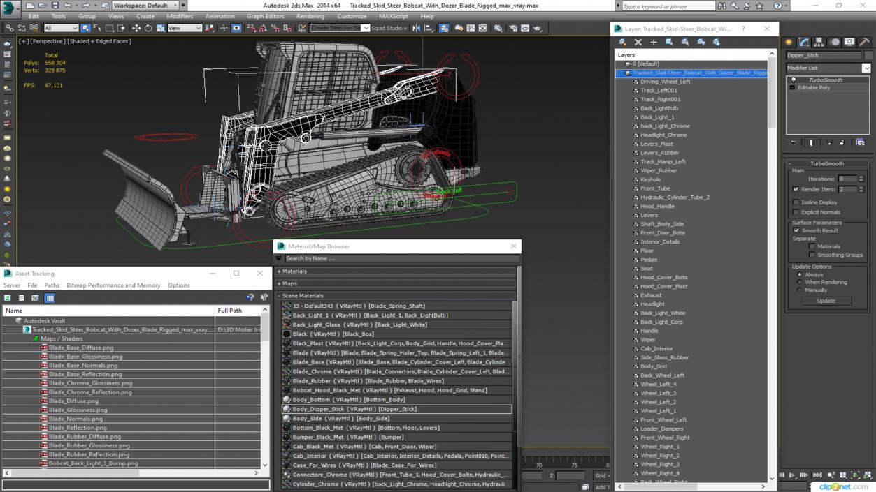 Tracked Skid Steer Bobcat With Dozer Blade Rigged 3D model