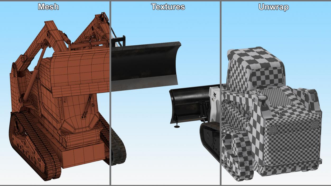 Tracked Skid Steer Bobcat With Dozer Blade Rigged 3D model