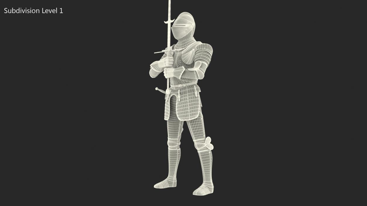 3D model Polished Medieval Knight Plate Armor Holding Zweihander