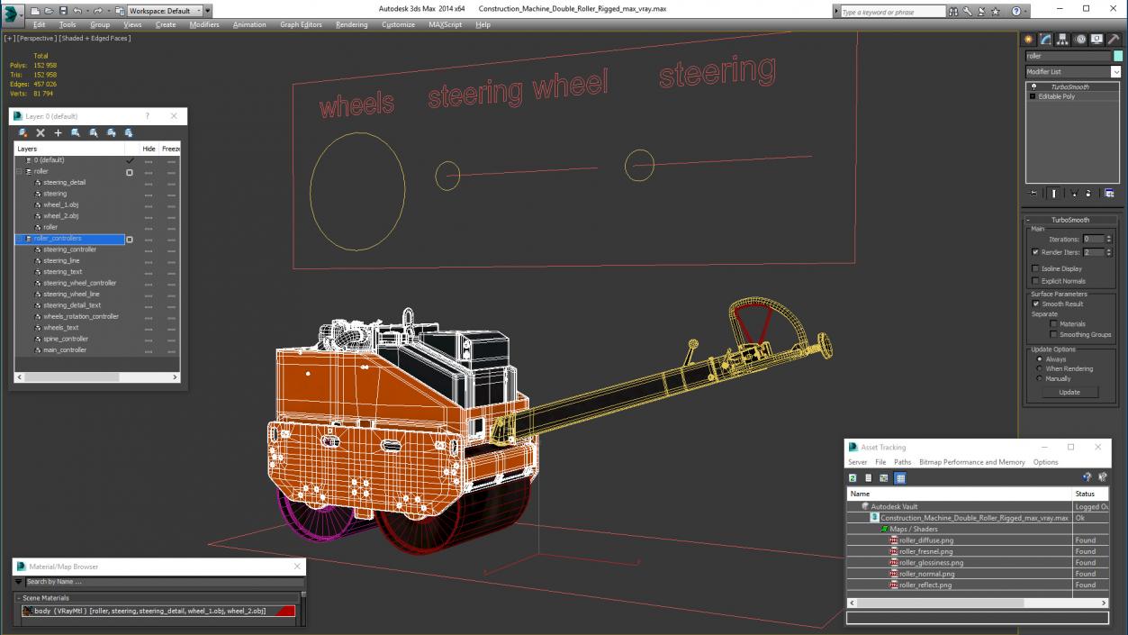 3D Construction Machine Double Roller Rigged