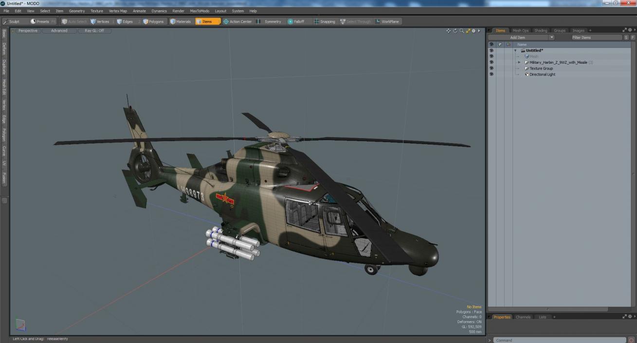 Military Harbin Z-9WZ with Missile 3D model