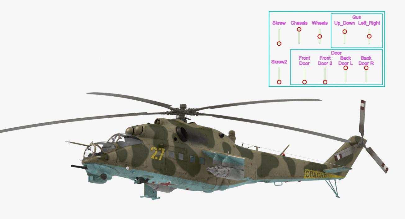 3D Russian Attack Helicopter Mil Mi-24B Rigged model