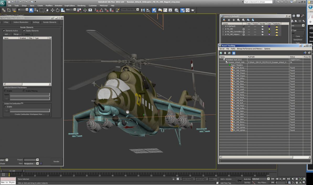 3D Russian Attack Helicopter Mil Mi-24B Rigged model