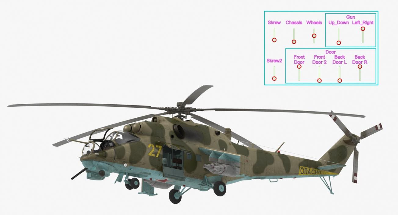 3D Russian Attack Helicopter Mil Mi-24B Rigged model