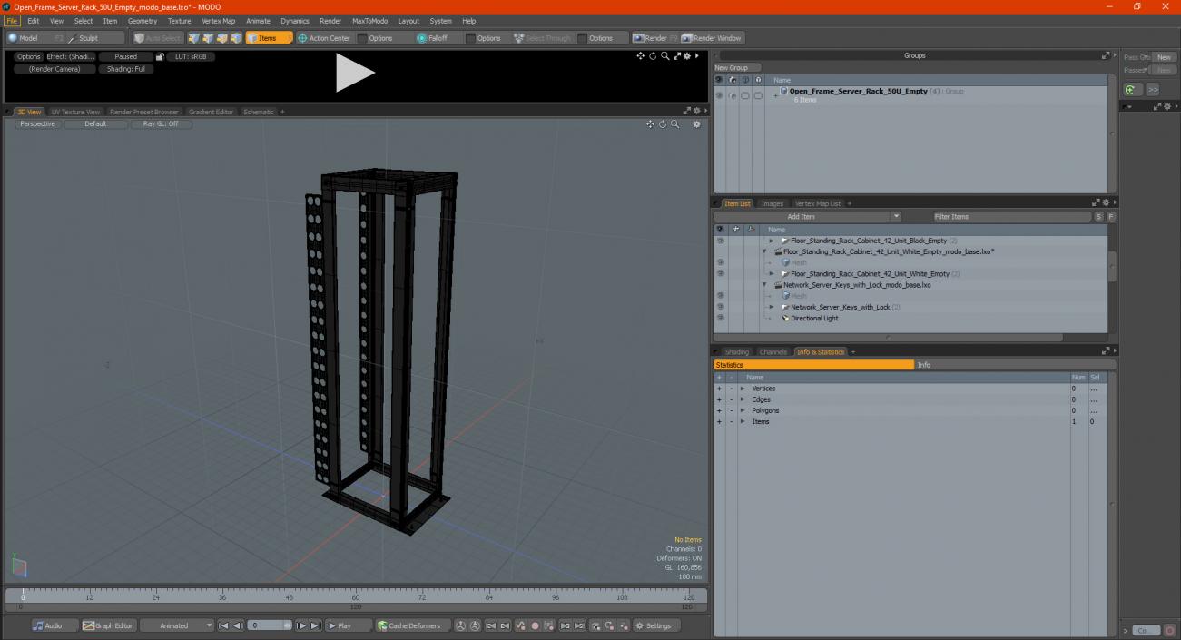 Open Frame Server Rack 50U Empty 3D