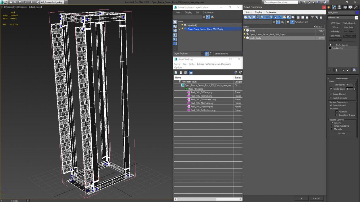 Open Frame Server Rack 50U Empty 3D