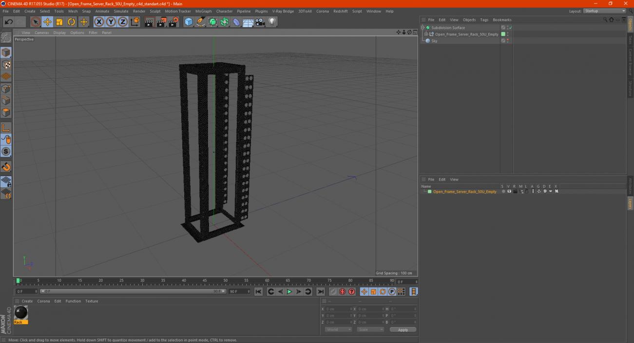 Open Frame Server Rack 50U Empty 3D