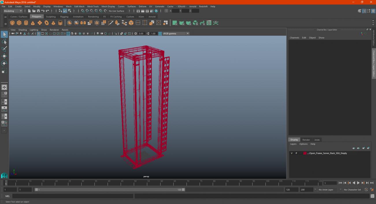 Open Frame Server Rack 50U Empty 3D