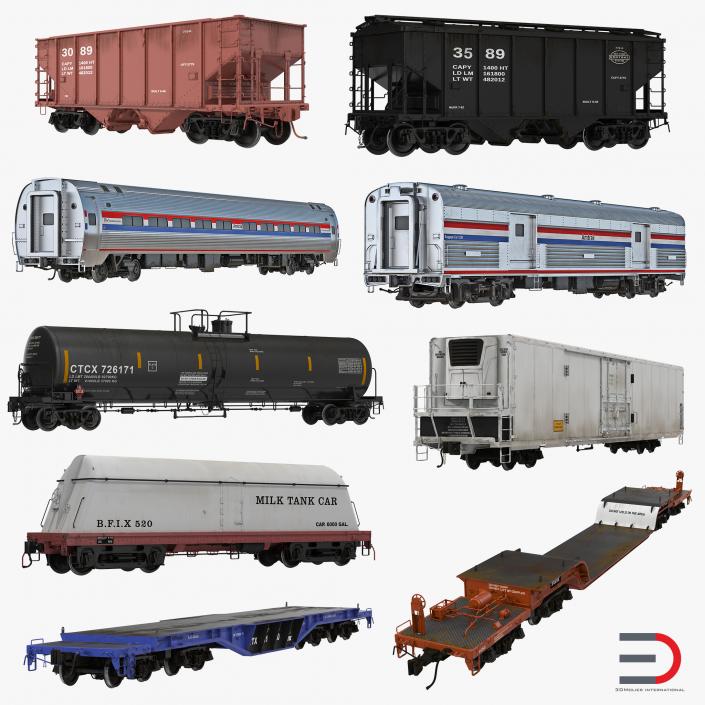 3D Railroad Wagons Collection