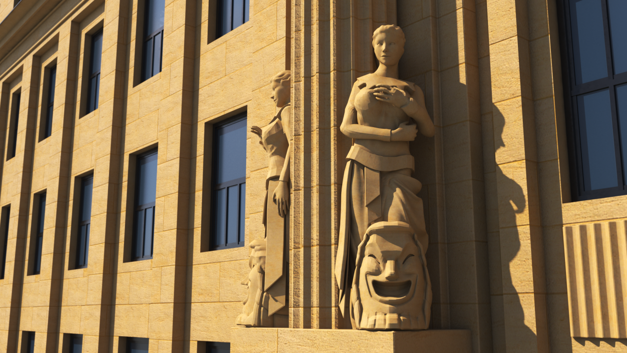 3D Hearst Building Lobby Statues with Column