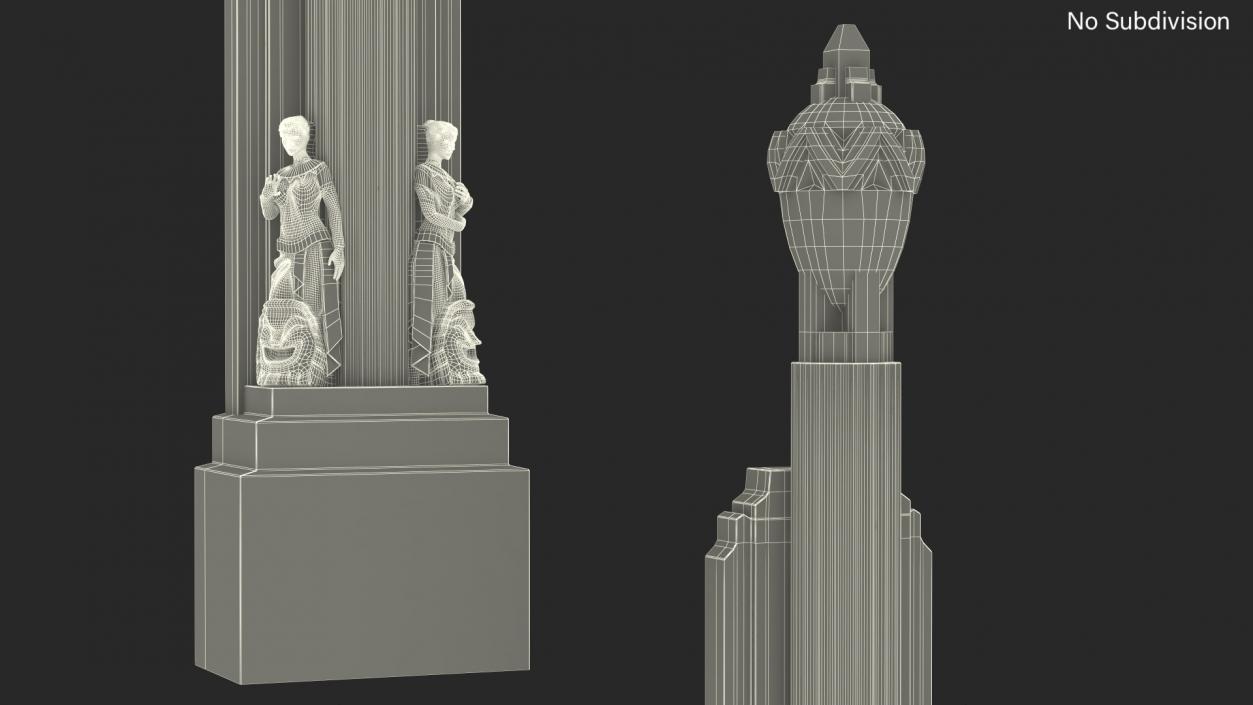 3D Hearst Building Lobby Statues with Column