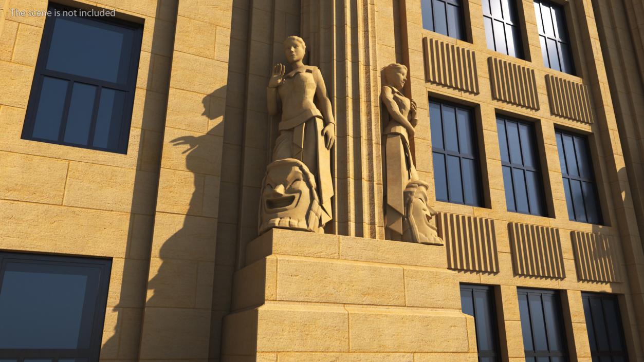 3D Hearst Building Lobby Statues with Column