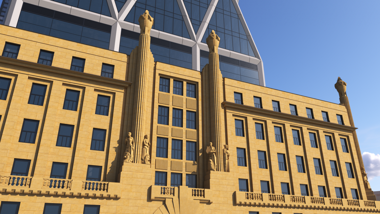 3D Hearst Building Lobby Statues with Column